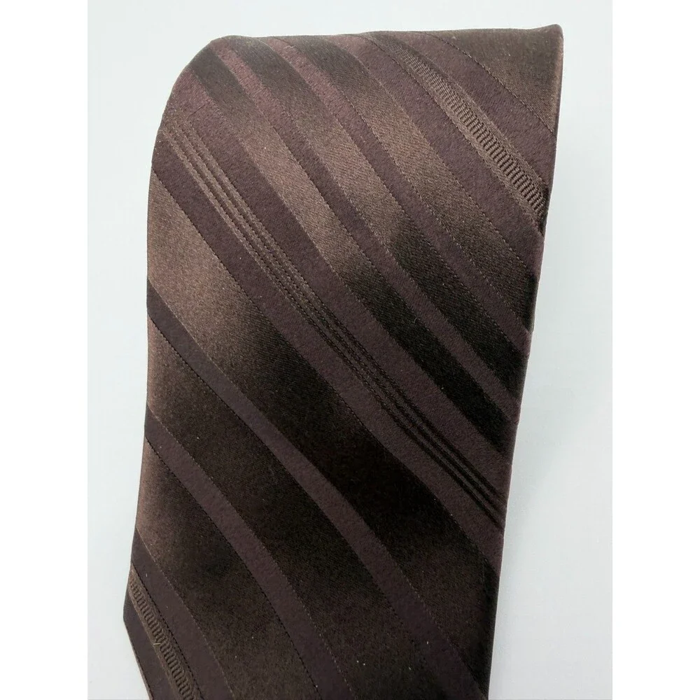 Croft & Barrow Mens Silk Tie Brown Black Geometric Diagonal Stripe Necktie